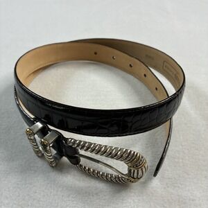 FOSSIL Brown Genuine Leather‎ Croco Embossed Cowhide Belt  Medium 29"-33" Womens